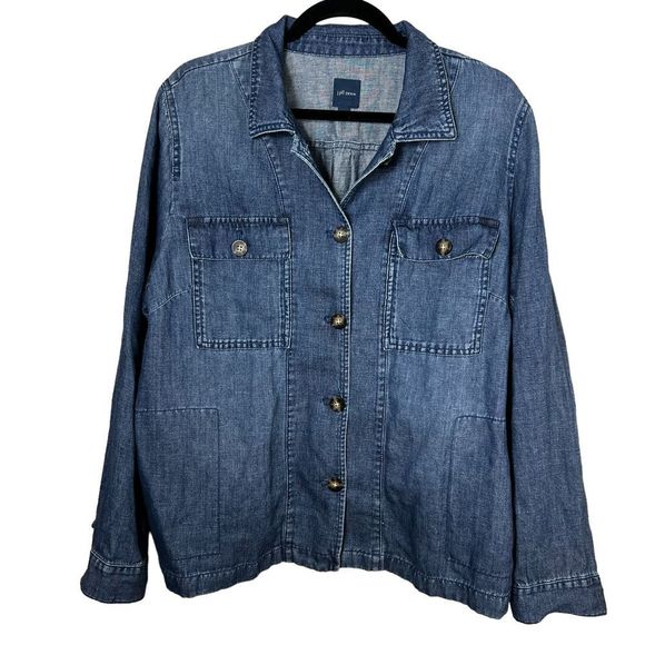 J. Jill Jackets & Blazers - J. Jill Denim Linen Blend Shirt Jean Jacket Sz L